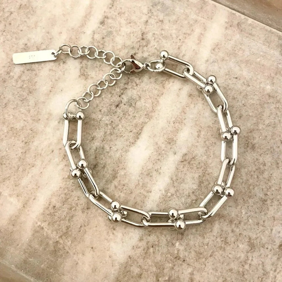925 Sterling Silver U-Link Bracelet Horseshoe Bracelet Chunky Modern Bracelet - Picture 6 of 10